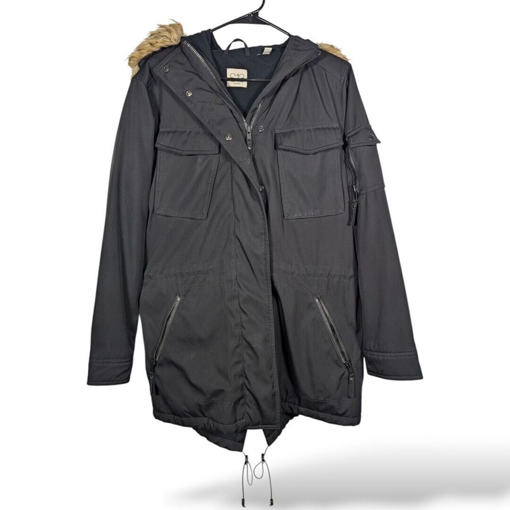 S13 New York Hooded Jacket L‎ Anorak Utility Field Parka Faux Fur Black Winter